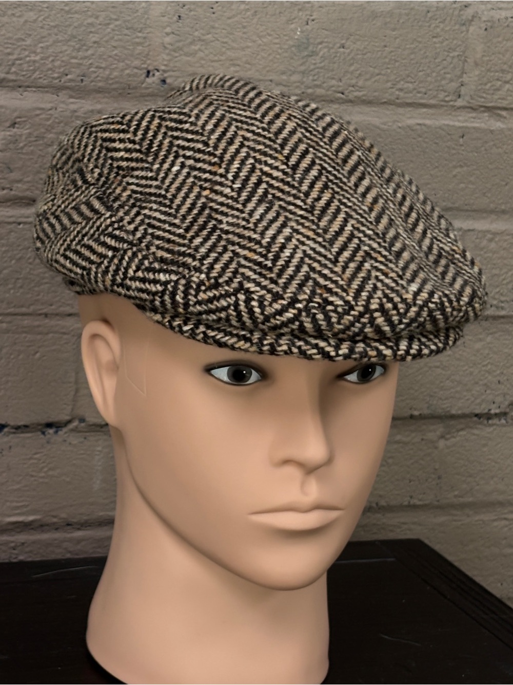 Hershel Hat Co. Wool herringbone newsboy cap.